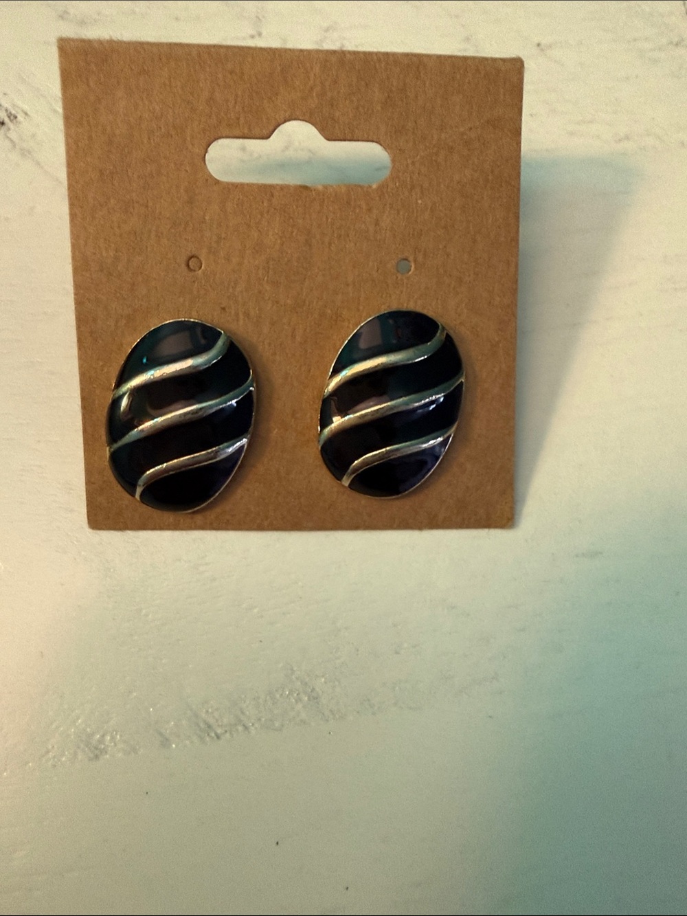Black Oval earring Set with Silver Accents